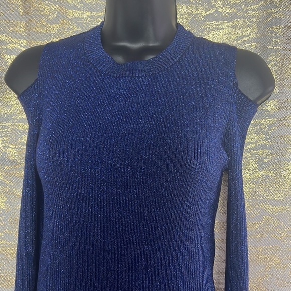 Clockhouse Blue Glittery Open Shoulder Stretchy Sweater Size M - Picture 4 of 15